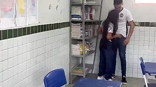 Getting her pussy hard real hard in the classroom taking it in doggy
