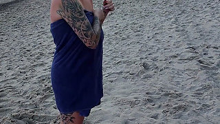 POV. You Watch as a Busty Model, of Your Presence, Strips Naked on the Beach, Bathes, and Plays in the Sand.