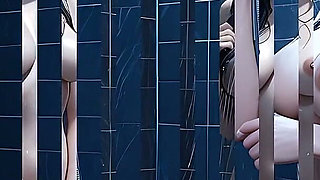 Nude Woman Shower Head Pressed Firmly to Swollen Clit