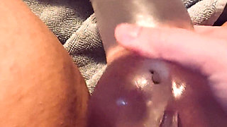Playing with a fleshlight and pocket pussy toy Tribbing them on my big horny clit it felt amazing