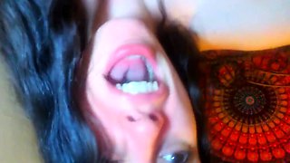 French Brunette Uses a Pink Hairbrush for Orgasmic Masturbat