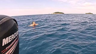 Nude Skinny Dipping in the Open Sea