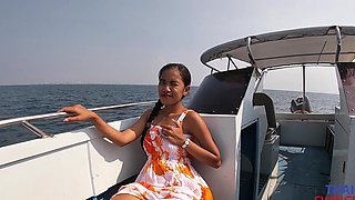 Asian amateur duo bask in the sun on a luxe yacht, passionate PDA and wild sex under the open sky