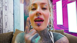 Inked Goddess In Heels & White Lace Rubs Her Pussy Like She Owns It With Nikolaz Zpageti, Lily Lu And White Goddess