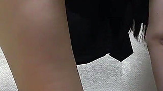 Room in Girls' Dormitory in Japan, a Room with Girl Wearing Miniskirt, Short Student Uniform, Micro Thong Panties, White Socks