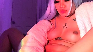 Horny amateur masked Asian teen toying on webcam show