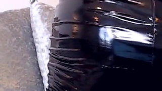PVC slut Sophie James BBC dildo pissing