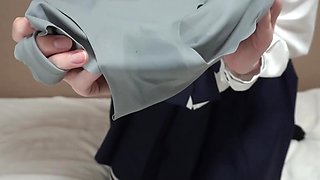 Japanese schoolgirl masturbates till wet panties