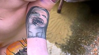 Redhead teen has sex outdoors