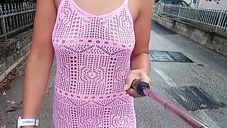 JonDickFlash Flashes Big Natural Tits in Transparent Dress - Public Nudity in City