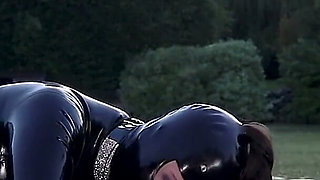 Rubber Doll Cock Teasing Rubber Bound Sub Outdoors