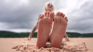 Worship My Feet on Public Beach and Get My Permission to Cum