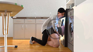 Stepmom Huge Ass Make My Cock Cum While She Stucks in Washine Machine