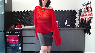 In fluffy mohair, sisis are visible and look sexy