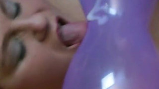 Handjob with Ejaculation Onto a Balloon, Which I Dutifully Lick Clean and of Course Swallow the Sperm Politely.