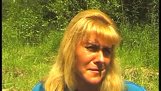 Hairy blonde mature have a nice time outdoors