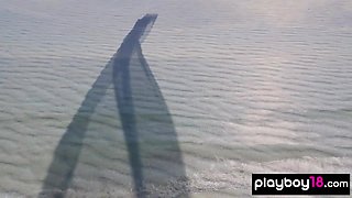 Sexy lifeguard posing naked at the beach