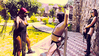 Angry Black Dominatrix whipping w slave