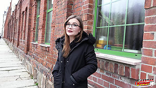 German Scout - German Small Glasses Student Tiny Emily Pick up and Talk to Casting Fuck