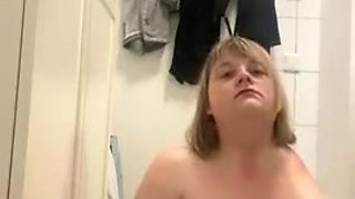 Amputee girl having fun with her big dildo