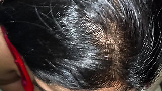 Desi wife in red night dress gives sloppy blowjob & gets hard fuck by husband