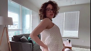 Amateur busty brunette masturbates and does hand job