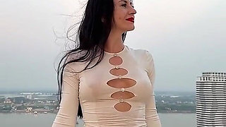 Outdoor Pussy Flashing, Pee in the Glass, Spit, Ahegao, Fake Cum on My Tits & Body