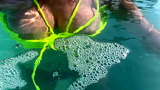 Artemisia Love Flashing Her Perfect Big Tits Underwater and Smoking a Cigarette