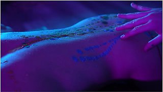 Naked woman covered in hot wax for teasing sensory play