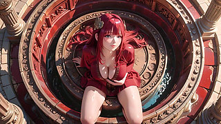 Ancient Stone Corridors Dappled with Light, She Lounges in a Circular Pool Overflowing with Liquid