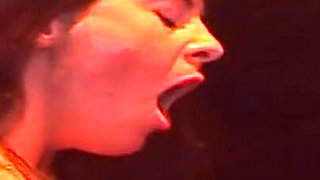Collared Brunette Babe Stretched Wide by Throbbing Toy and Cock