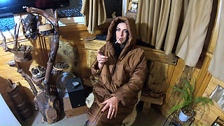 Shiny Downjacket Tease, Cameltoe Play & Messy Blowjob Finish