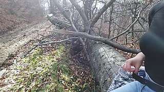 Solo female masturbates outdoors near the road