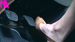 Revving and Driving in Light Brown Peeptoe Sandals