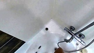 Big-Ass Black Teen's Solo Shower Footjob on Webcam