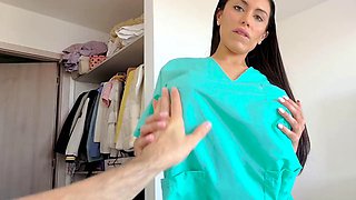 Doctor Pounds Big-Titted Nurse Lana Myres Outdoors While Wife Stands Waiting for Her Husband