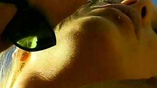 Perfect blonde babe gets a facial after outdoor fuck by the pool