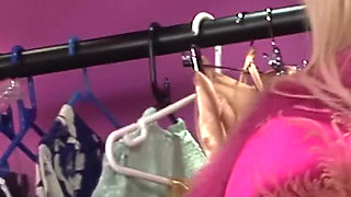 Boutique Threesome - Busty Brunette and Blonde in Pink Fishnets Get Fucked Doggy