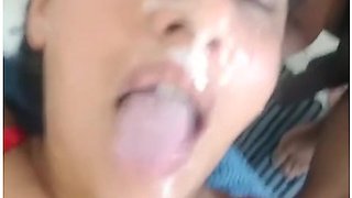 Thick spurts across her face and breasts—creamy aftermath in every crevice