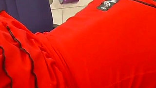 Lovely chick with red baby doll and high heels is ready to fuck wildly