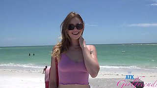 Redhead teen Lucy Foxx gets fucked in the car on a beach vacation
