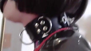 Mz30 - Latex Girl, Bound by Red Rope, Admiring Herself in Front of a Mirror