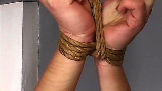 One-leg Stand Ordeal: Arms Overhead, Wand on Leg Wrecks Orgasms as Slave Mila Struggles to Balance!