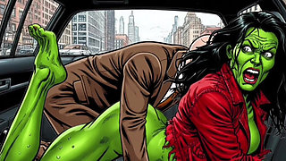 Horny Muscular MILF Dominatrix Fucks in the Car