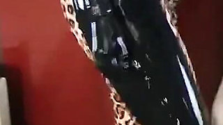 Latex Rubber Petting- Curvy MILF and Her Submissive Guy - Polishing Oiling and Petting in the Plane