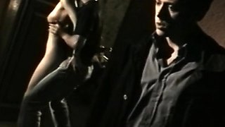 Amateur brunette in latex lingerie fucks hardcore in kitchen