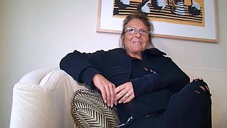 German old granny tries sex casting and masturbates