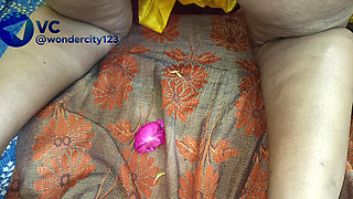 Hot romance with flowers in cute and wet pussy