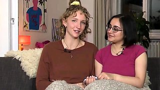 Amateur ash-blonde and brown-haired play cards before using