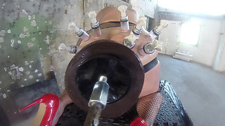 Close-up on Fucking Machine in Ass Cunt Fucked with Vacuum